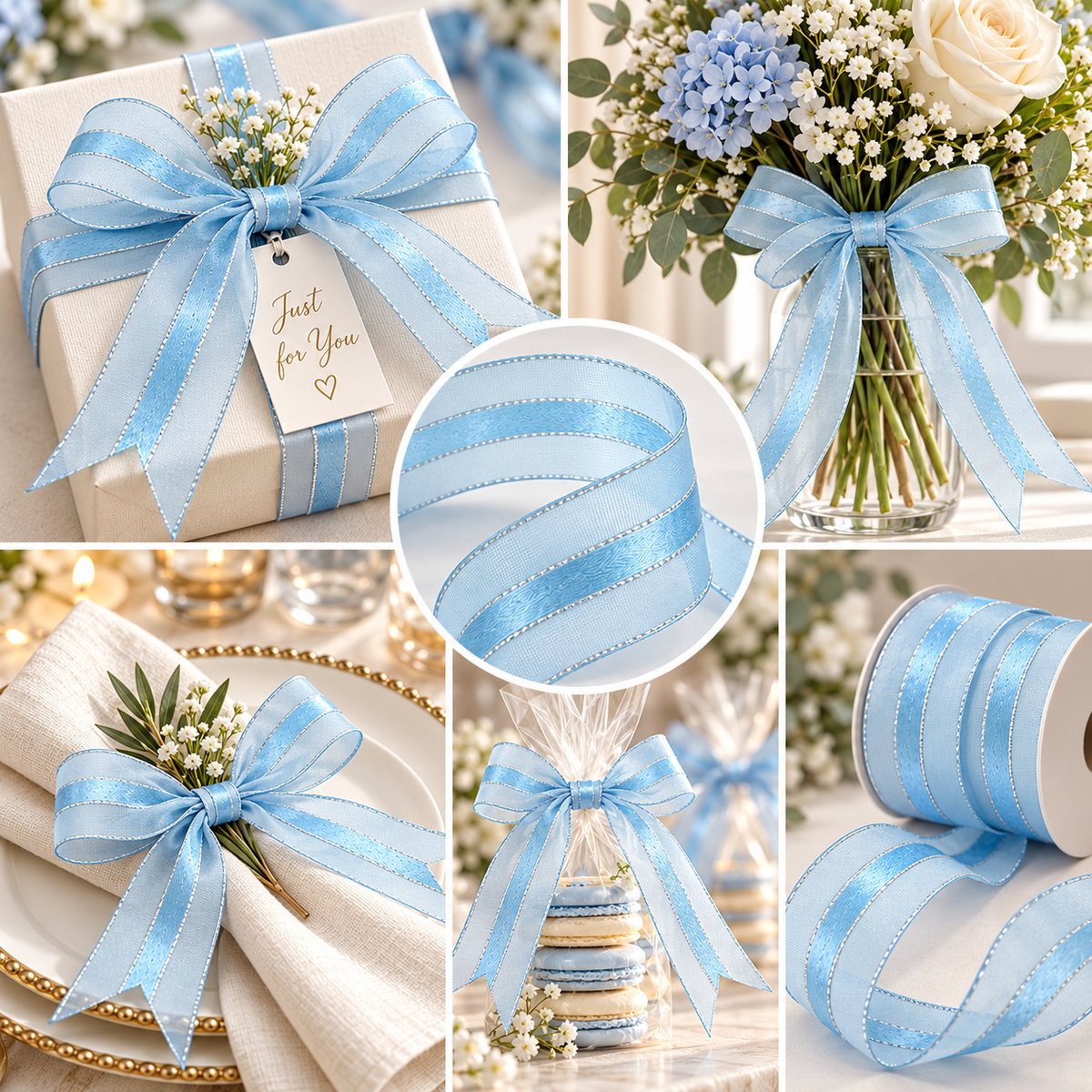 Last Of The Bests | Organza Ribbon 25mm | Baby Blue & Silver