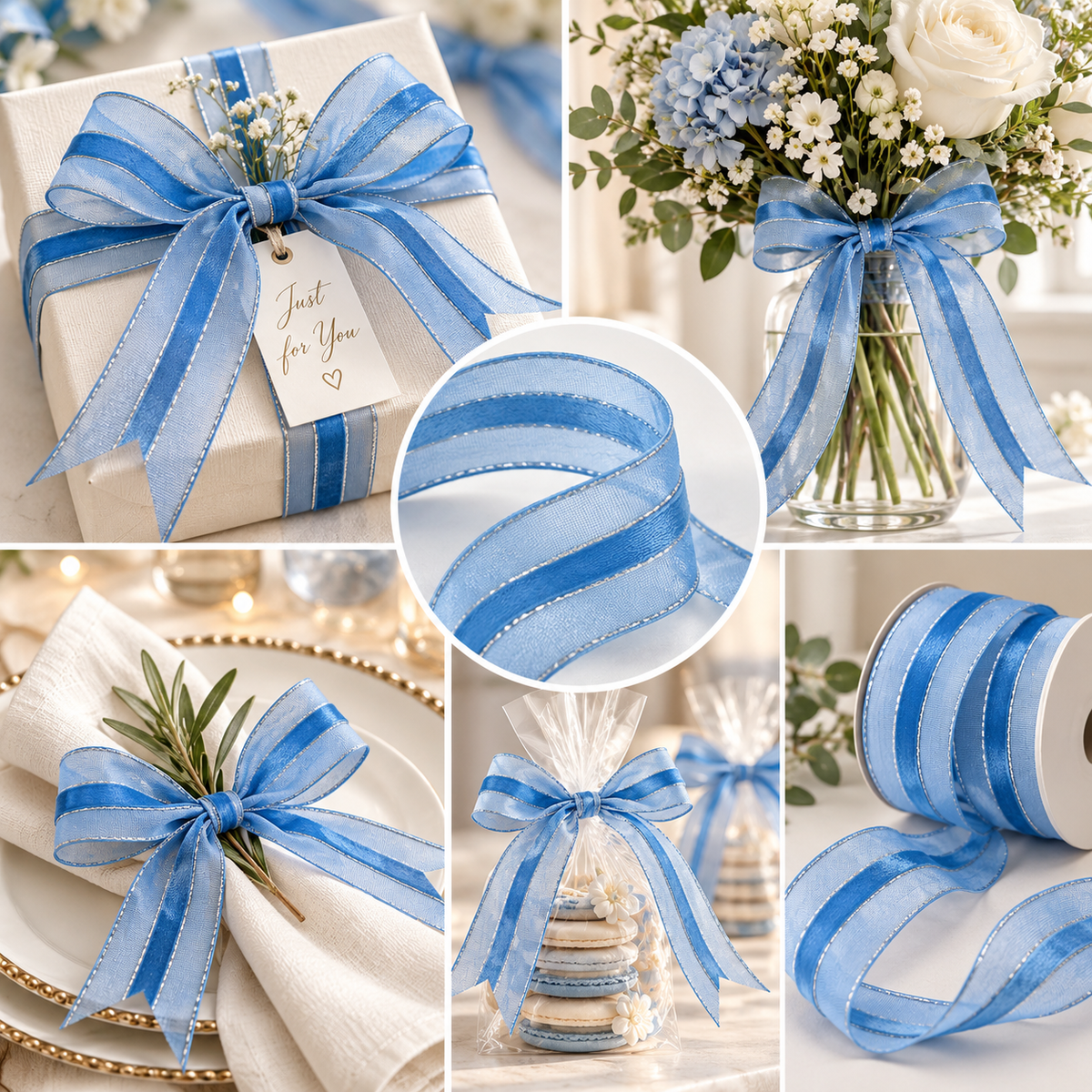 Last Of The Bests | Organza Ribbon 25mm | Blue & Silver
