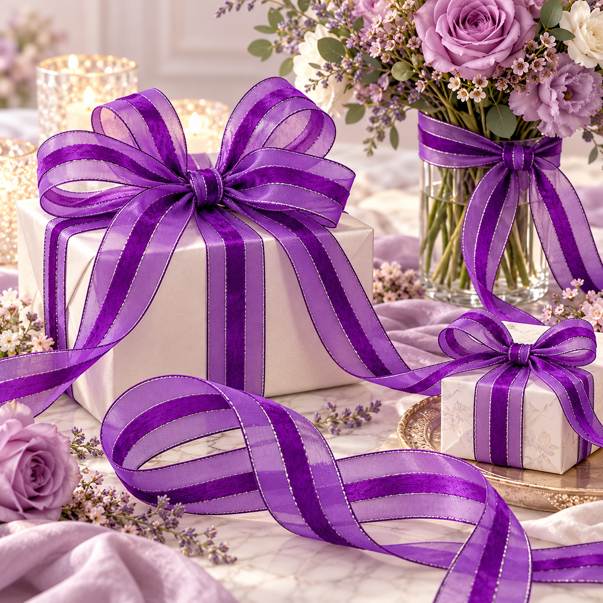 Last Of The Bests | Organza Ribbon 25mm | Purple & Silver