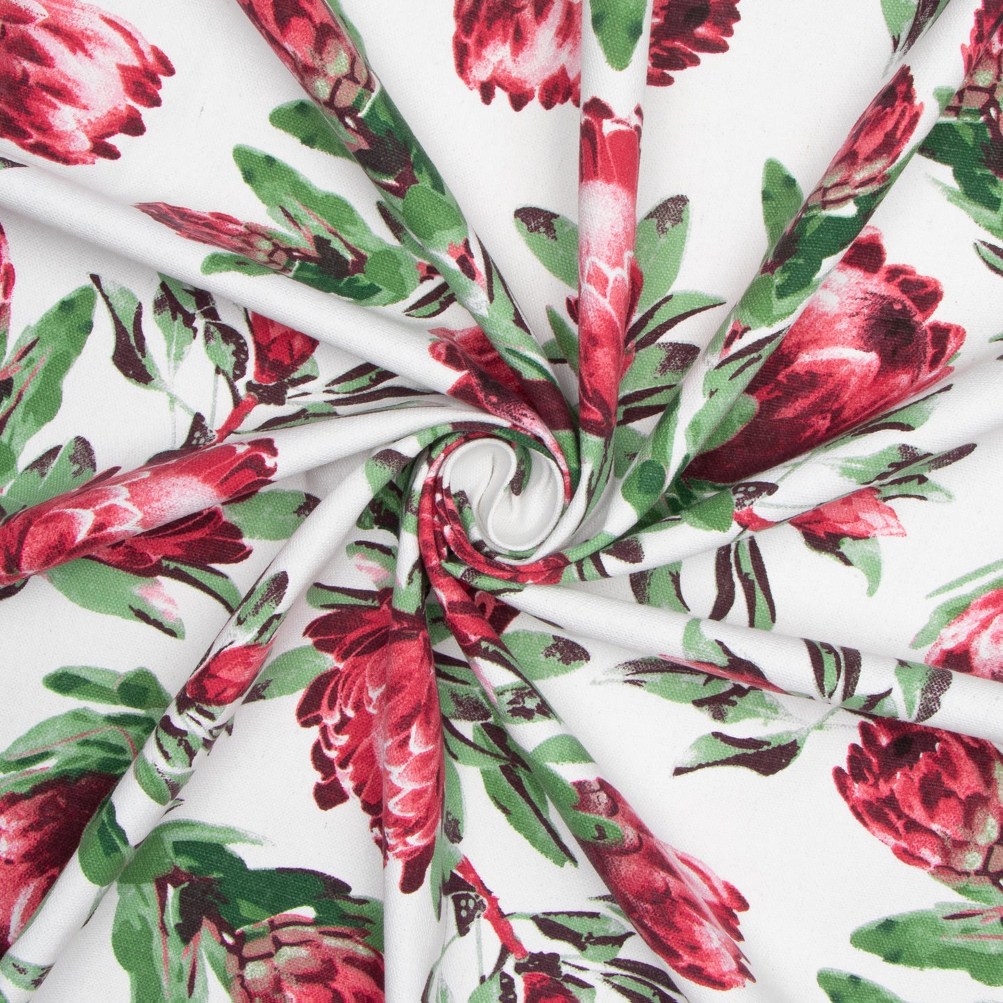 Cotton Canvas Printed Protea White - Ragland Fabrics