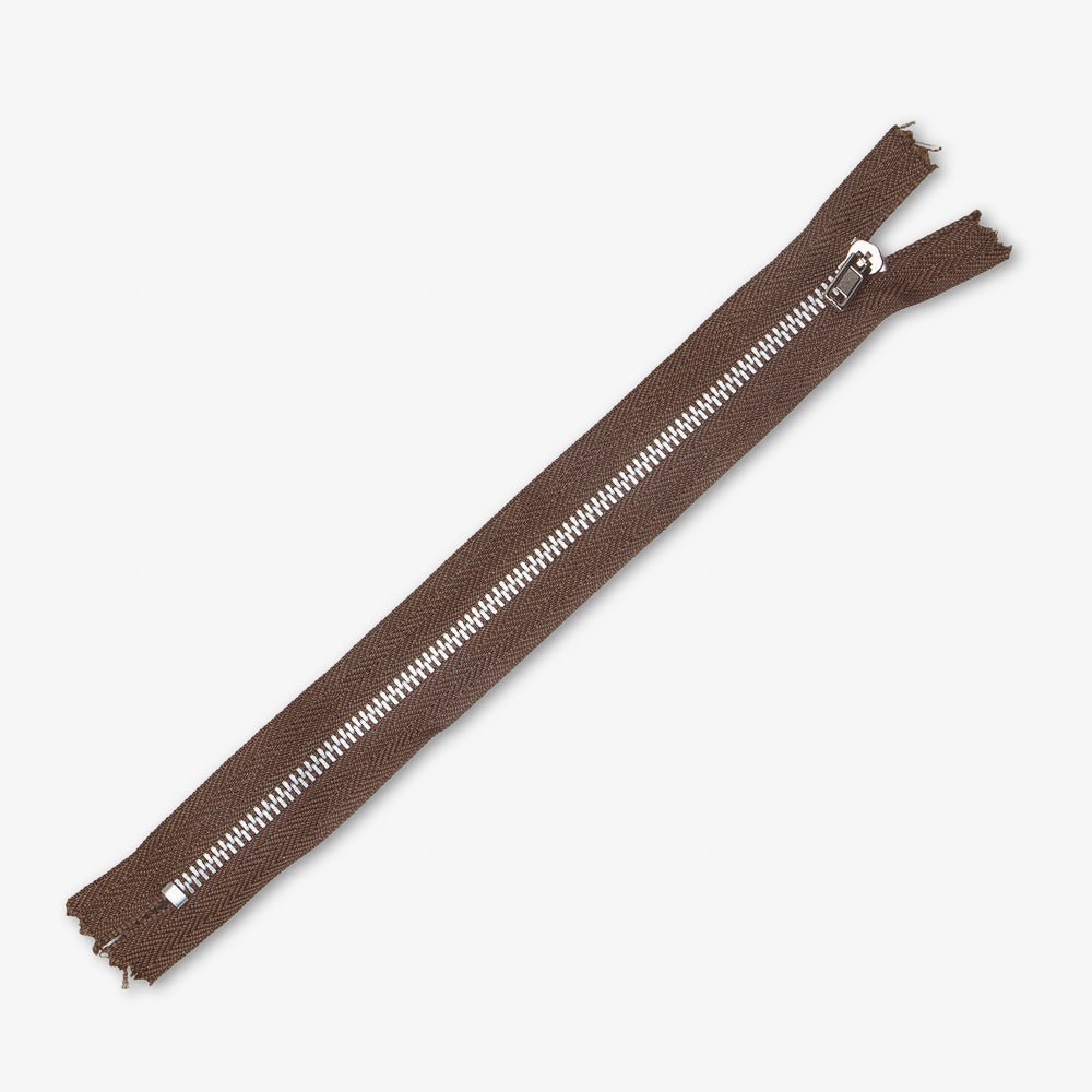 Metal Trouser Zips Coffee - 20cm - Ragland Fabrics