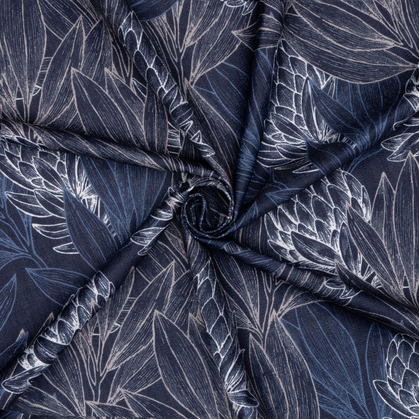 Luxury Linen Look Protea Forest Navy - Ragland Fabrics