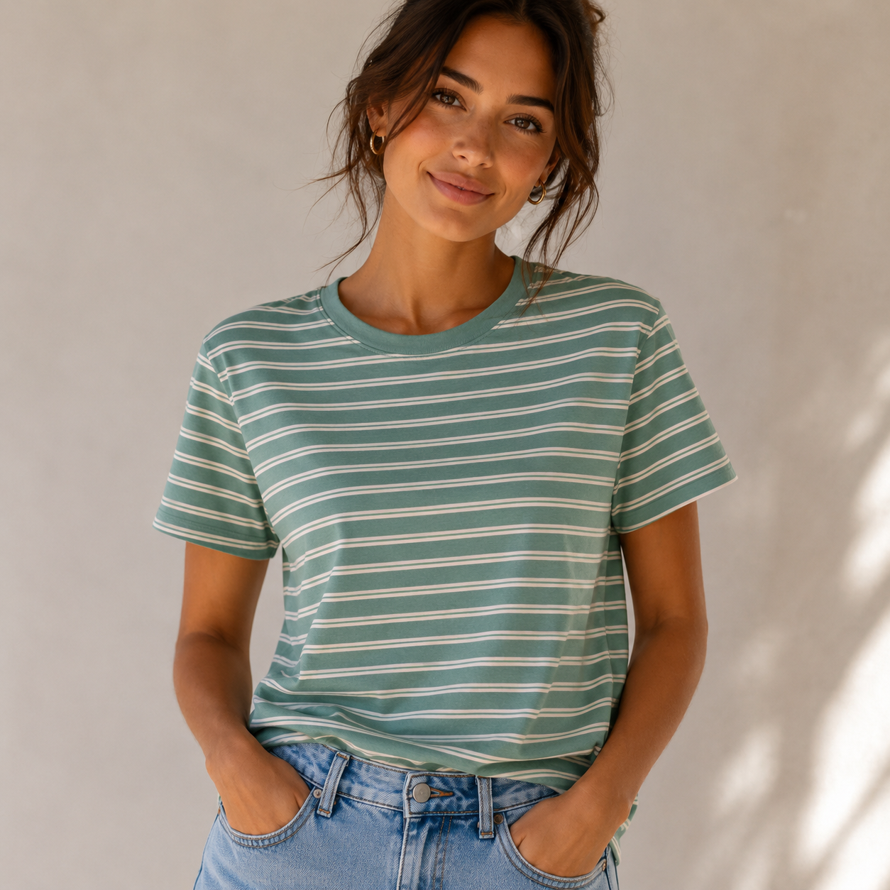 Last Of The Bests | 2m x 1.4m Cotton Lycra Aqua Stripe