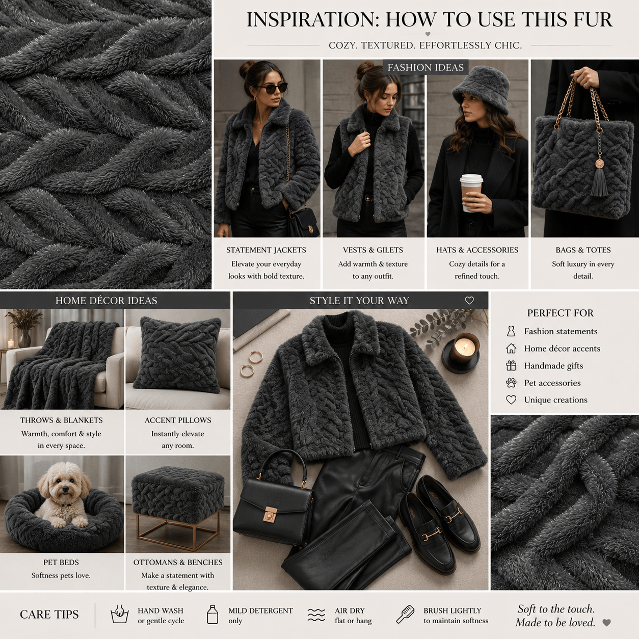 Chain Link Luxury Fur - Charcoal - Ragland Fabrics