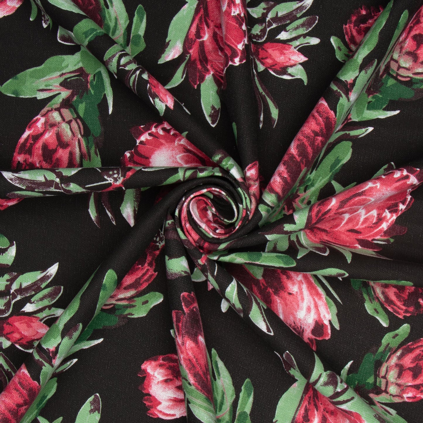 Cotton Canvas Printed Protea Black - Ragland Fabrics