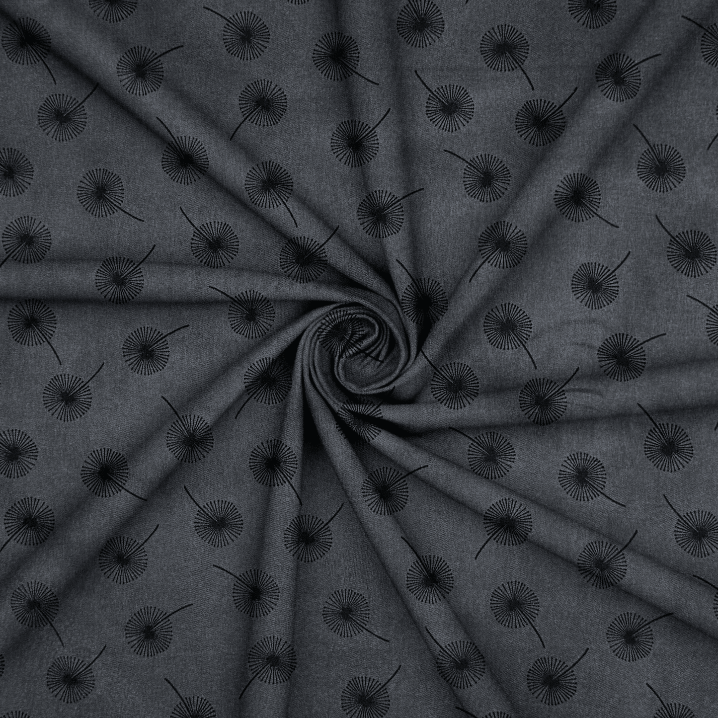 Printed Poly Cotton Dandellion Charcoal - Ragland Fabrics