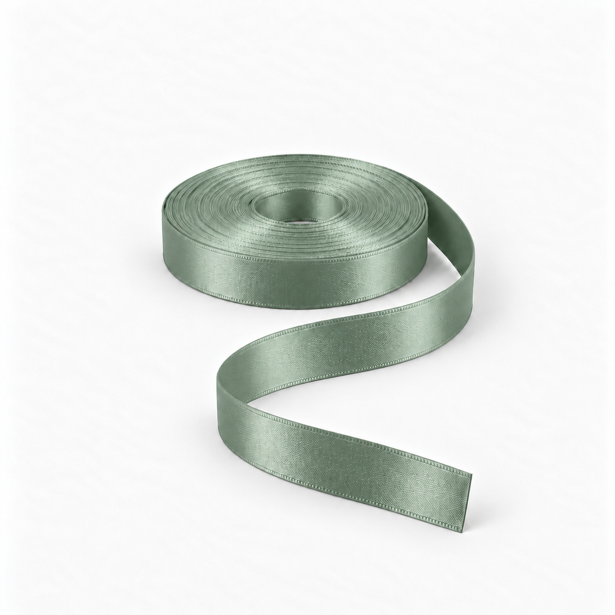 Satin Ribbon 15mm Avocado #80, flat coil with flowing S-shaped satin ribbon.
