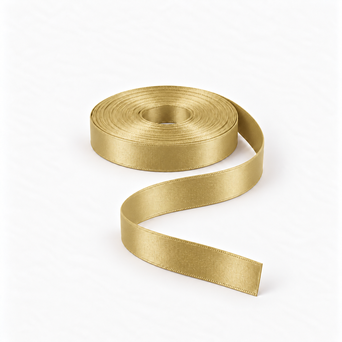 Satin Ribbon 15mm Mustard #B58, flat coil with flowing S-shaped satin ribbon.