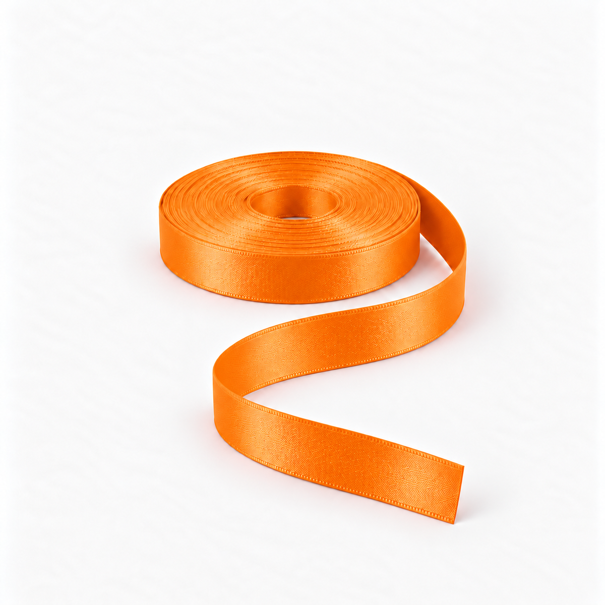 Satin Ribbon 15mm Orange #42, flat coil with flowing S-shaped satin ribbon.
