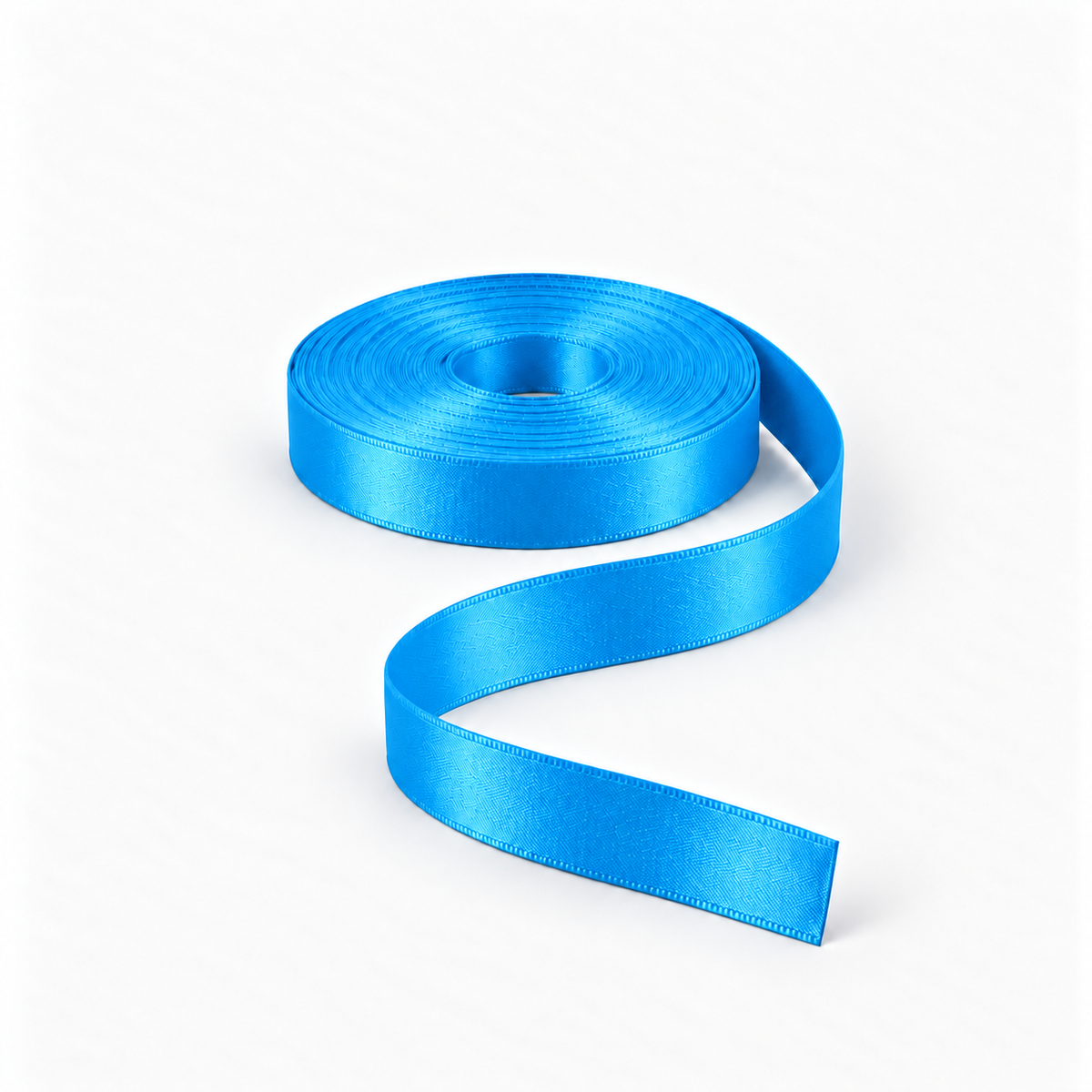 Satin Ribbon 15mm Teal #8332, flat coil with flowing S-shaped satin ribbon.