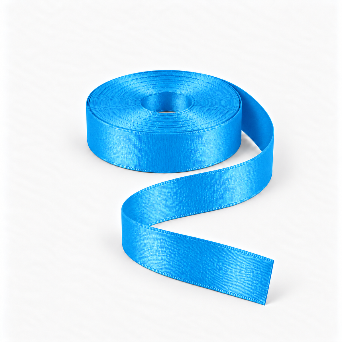 Satin Ribbon 25mm Teal #8332, flat coil with flowing S-shaped satin ribbon.