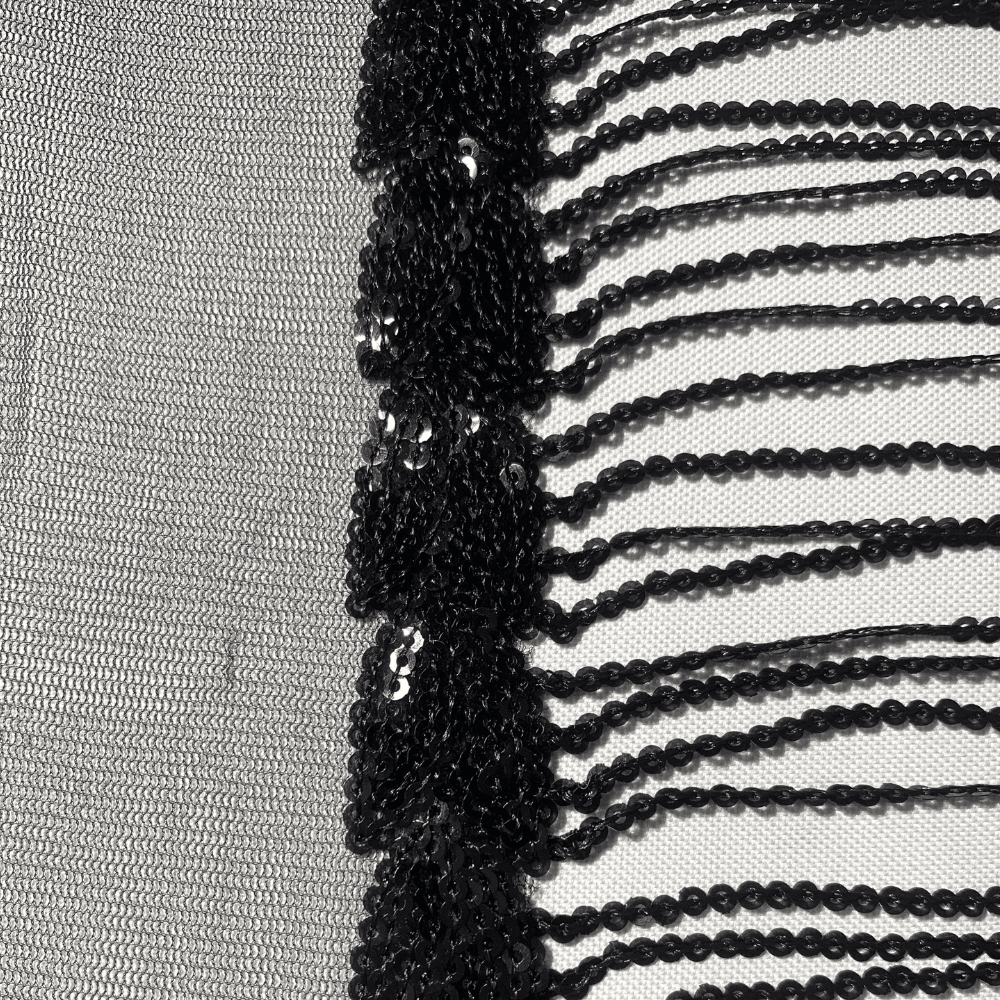 Sequin Fringe - 25mm | Black (Per Met) - Ragland Fabrics