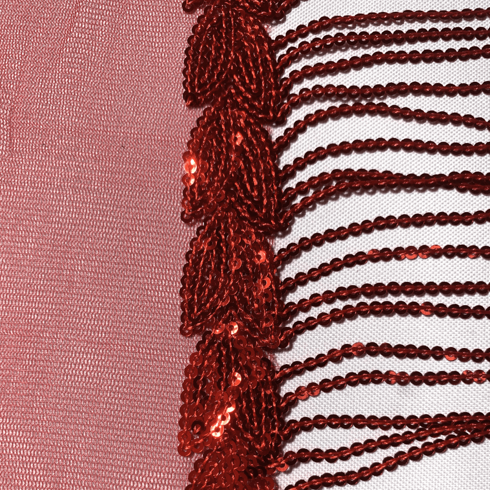 Sequin Fringe - 25mm | Red (Per Met) - Ragland Fabrics