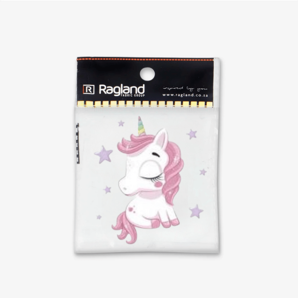 Motif Iron On Badge - Unicorn And Purple Stars - Ragland Fabrics