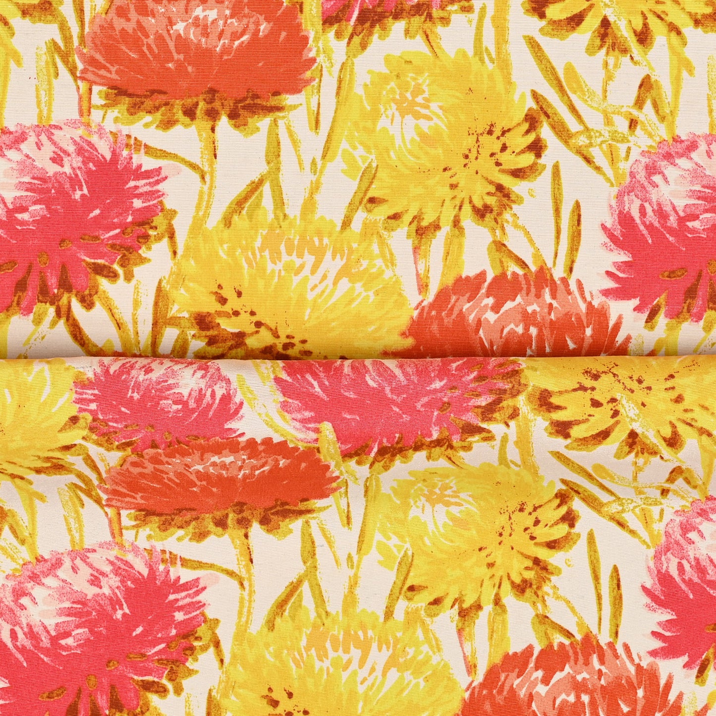 Printed Poly Cotton Crysanthium Yellow 140cm - Ragland Fabrics