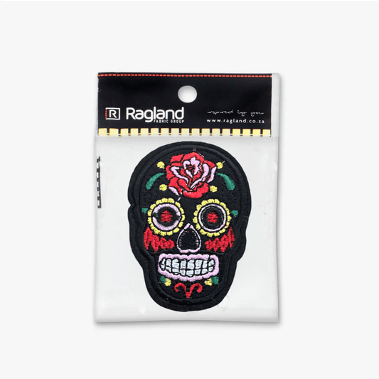 Motif Iron On Badge - SKULL BLACK - Ragland Fabrics