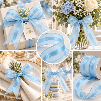 Last Of The Bests | Organza Ribbon 25mm | Baby Blue & Silver