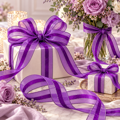 Last Of The Bests | Organza Ribbon 25mm | Purple & Silver