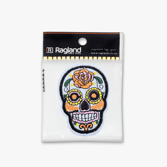 Motif Iron On Badge - SKULL WHITE - Ragland Fabrics
