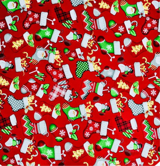 Christmas Printed Mini Matt Stocking Red - Ragland Fabrics