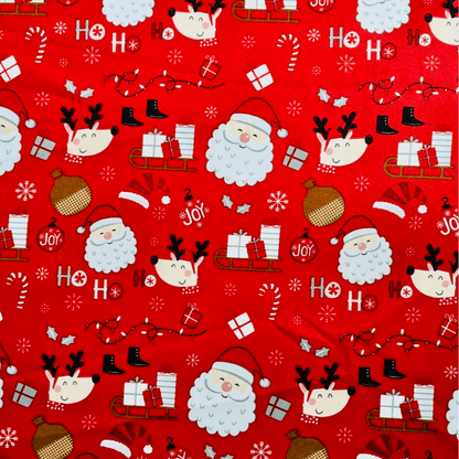 Christmas Printed Mini Matt Santa Joy Red - Ragland Fabrics