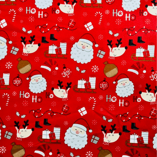 Christmas Printed Mini Matt Santa Joy Red - Ragland Fabrics