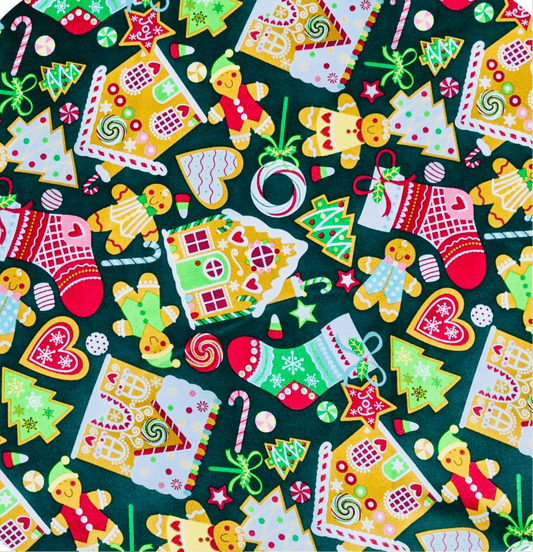 Christmas Printed Mini Matt Ginger Bread Green - Ragland Fabrics