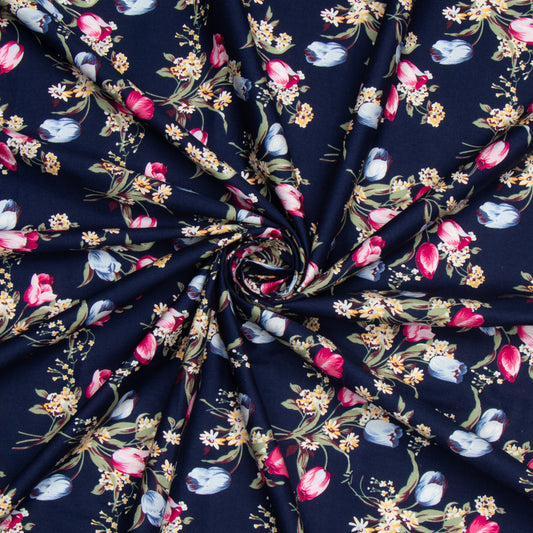 Cotton Navy Floral Quilting - Ragland Fabrics