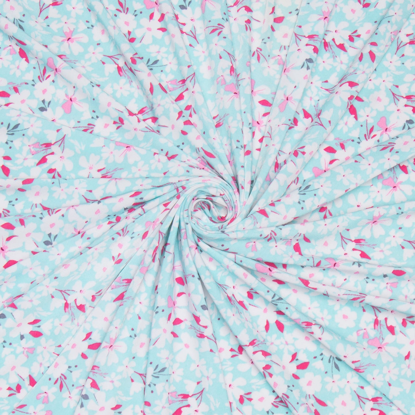 Dty Printed Stretch Fabric Turq White Floral - Ragland Fabrics