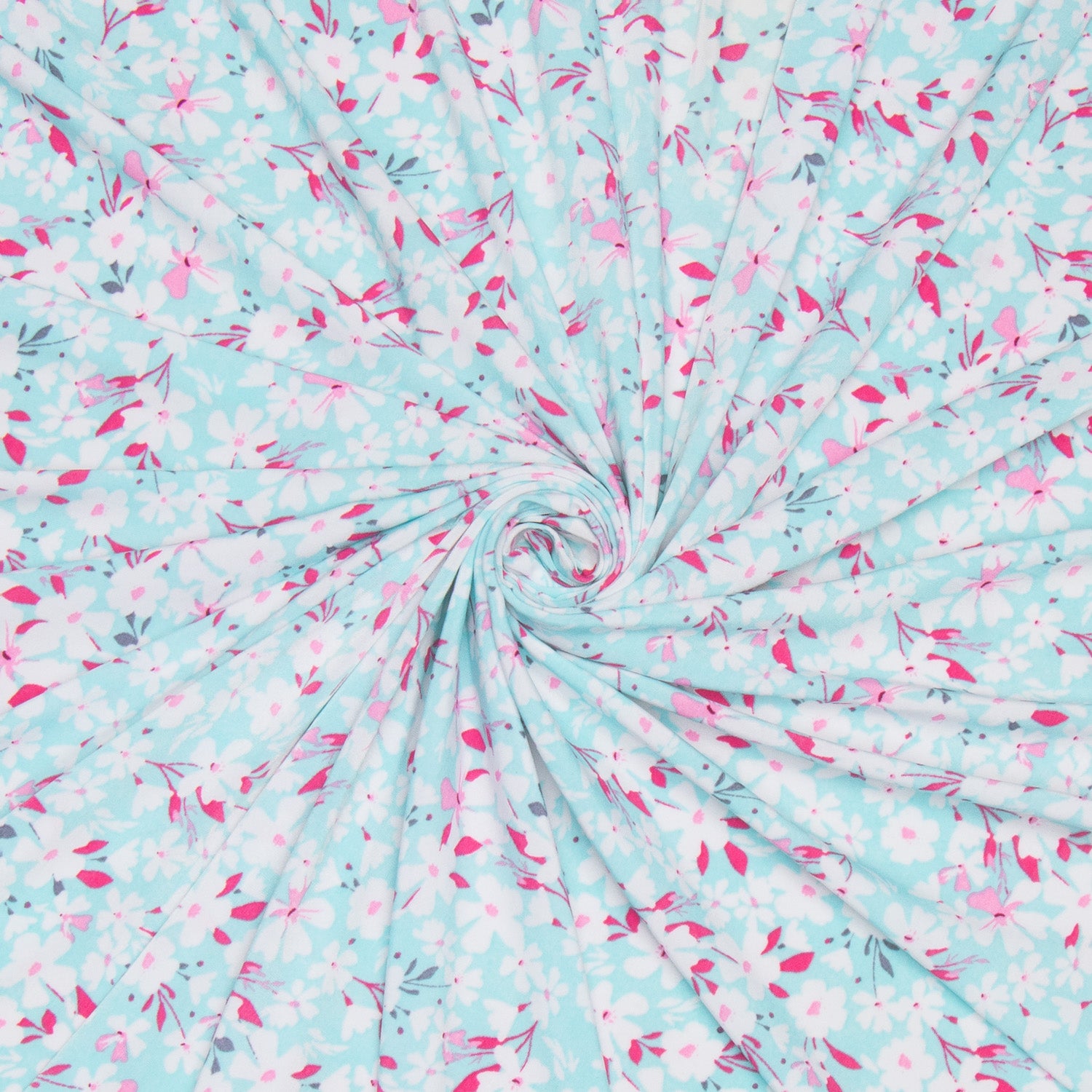Dty Printed Stretch Fabric Turq White Floral - Ragland Fabrics