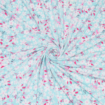 Dty Printed Stretch Fabric Turq White Floral - Ragland Fabrics