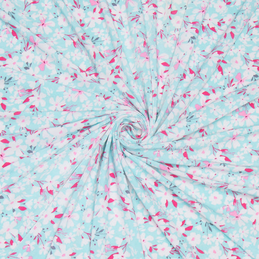Dty Printed Stretch Fabric Turq White Floral - Ragland Fabrics
