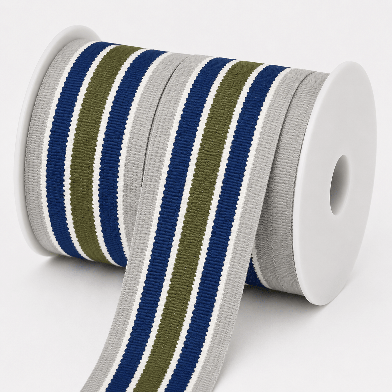 Polyester Tape 42mmmm Blue & Army Green Stripe - Ragland Fabrics