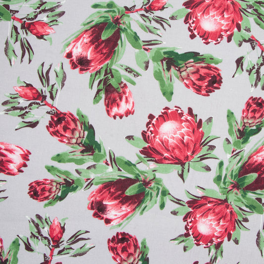 Cotton Canvas Printed Protea Grey - Ragland Fabrics