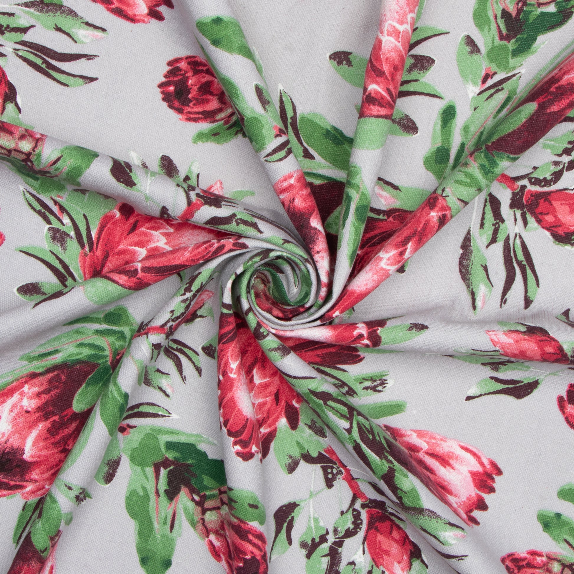 Cotton Canvas Printed Protea Grey - Ragland Fabrics