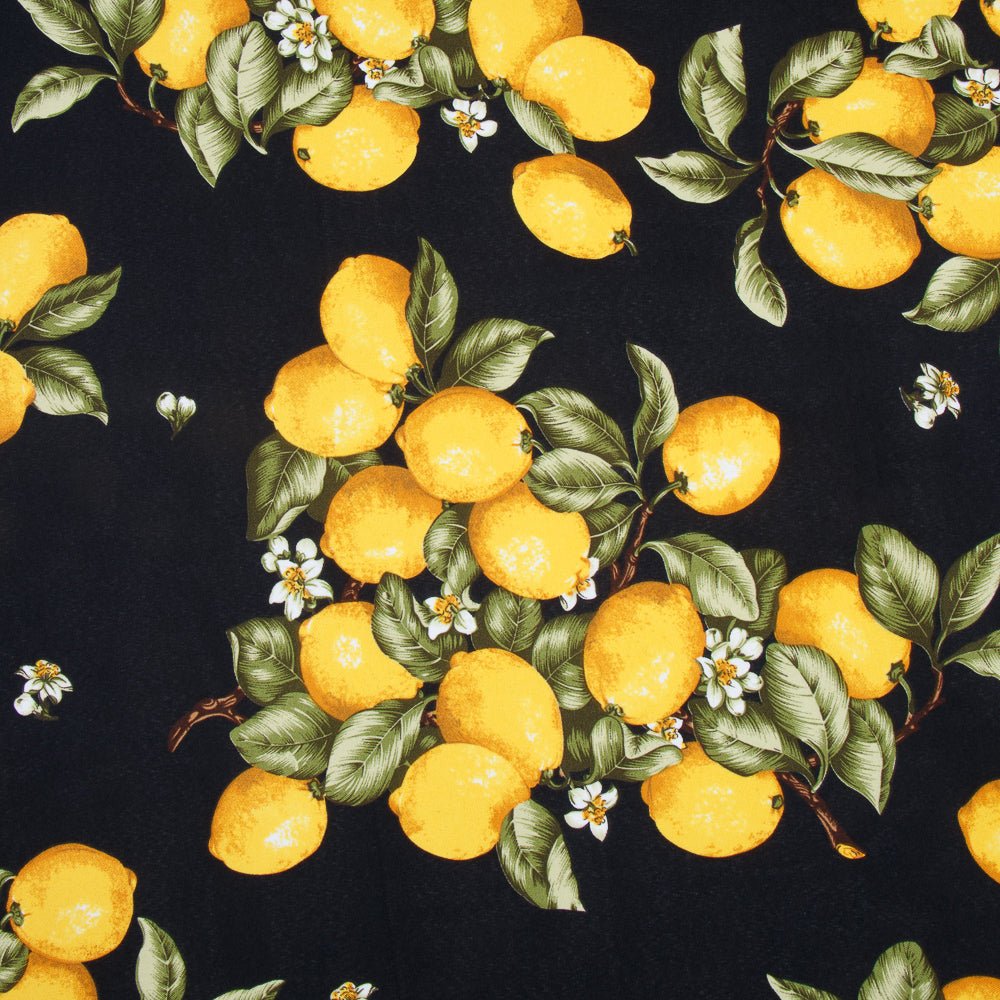 Printed Mini Matt Lemon Fruit Black 150cm - Ragland Fabrics