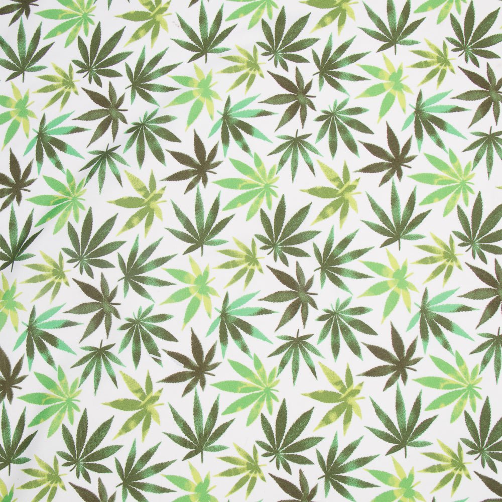 Printed Mini Matt Marijuana Leaf White 150cm - Ragland Fabrics