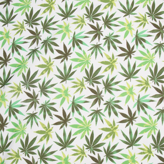 Printed Mini Matt Marijuana Leaf White 150cm - Ragland Fabrics