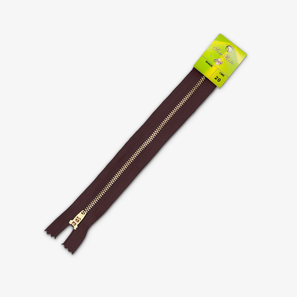Metal Trouser Zips Dark Chocolate - 20cm - Ragland Fabrics