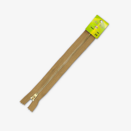 Metal Trouser Zips Khaki - 20cm - Ragland Fabrics