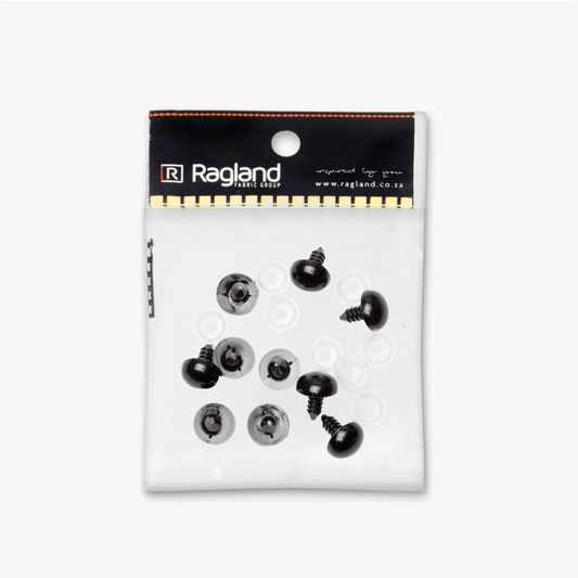 Teddy Eyes Black 16mm (5 Pairs) - Ragland Fabrics