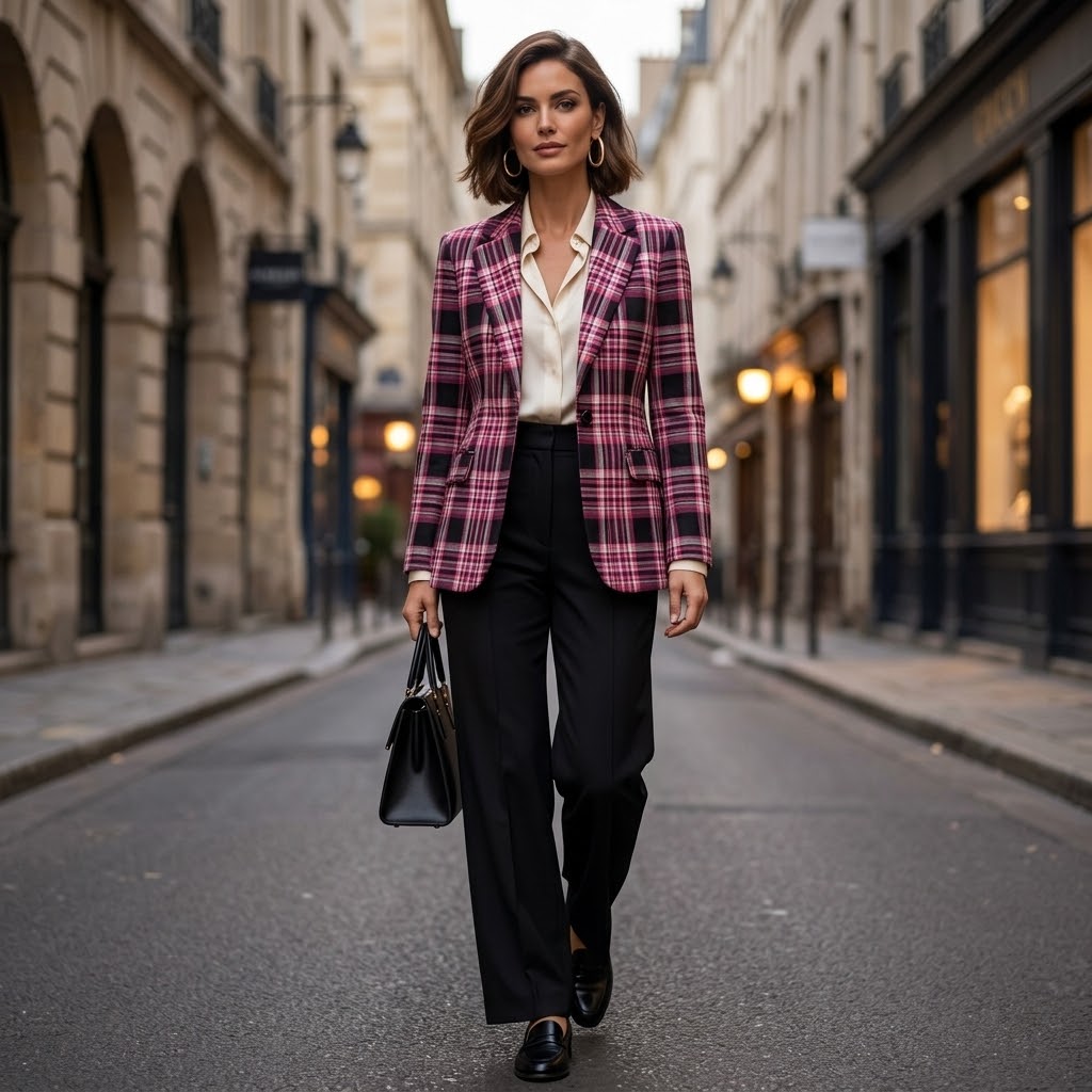 Gingham Yarn Dyed Suiting Cerise & Black 140cm