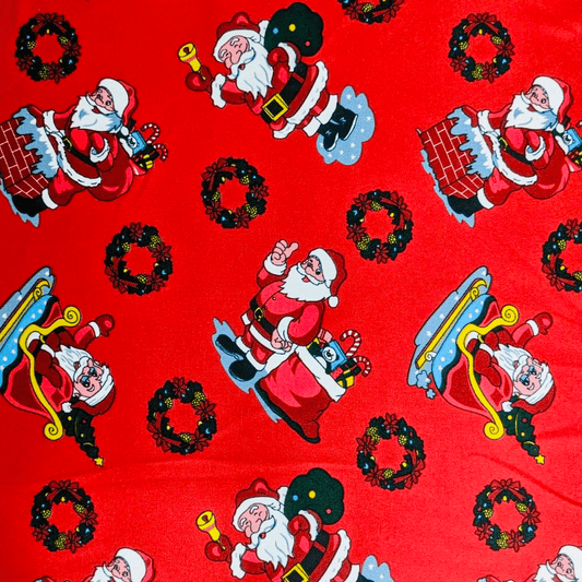 Christmas Printed Mini Matt Santa's Sled Red - Ragland Fabrics
