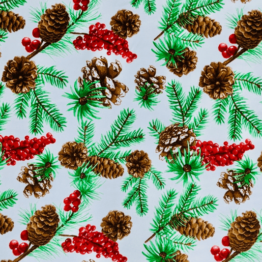 Christmas Printed Mini Matt Pine Cone White - Ragland Fabrics