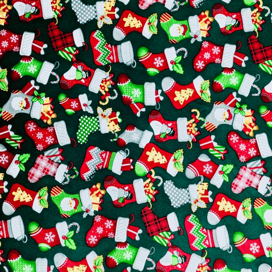 Christmas Printed Mini Matt Stocking Green - Ragland Fabrics