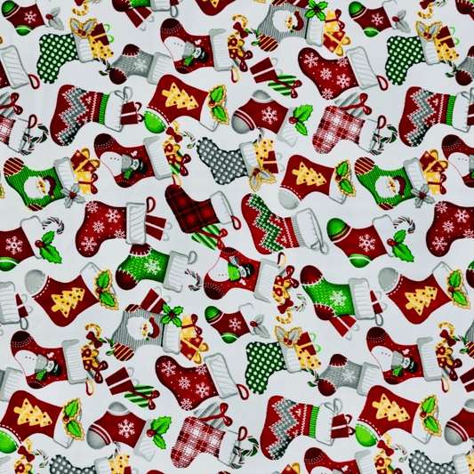 Christmas Printed Mini Matt Stocking White - Ragland Fabrics