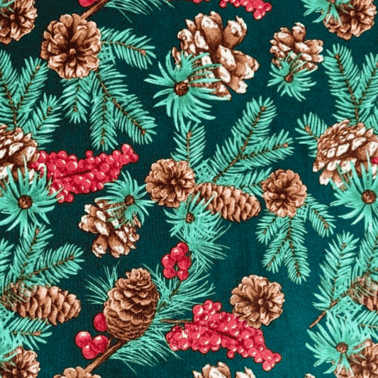 Christmas Printed Mini Matt Pine Cone Green - Ragland Fabrics