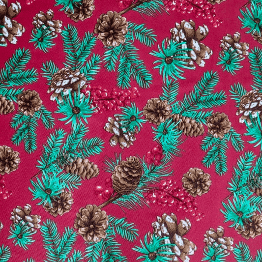 Christmas Printed Mini Matt Pine Cone Red - Ragland Fabrics