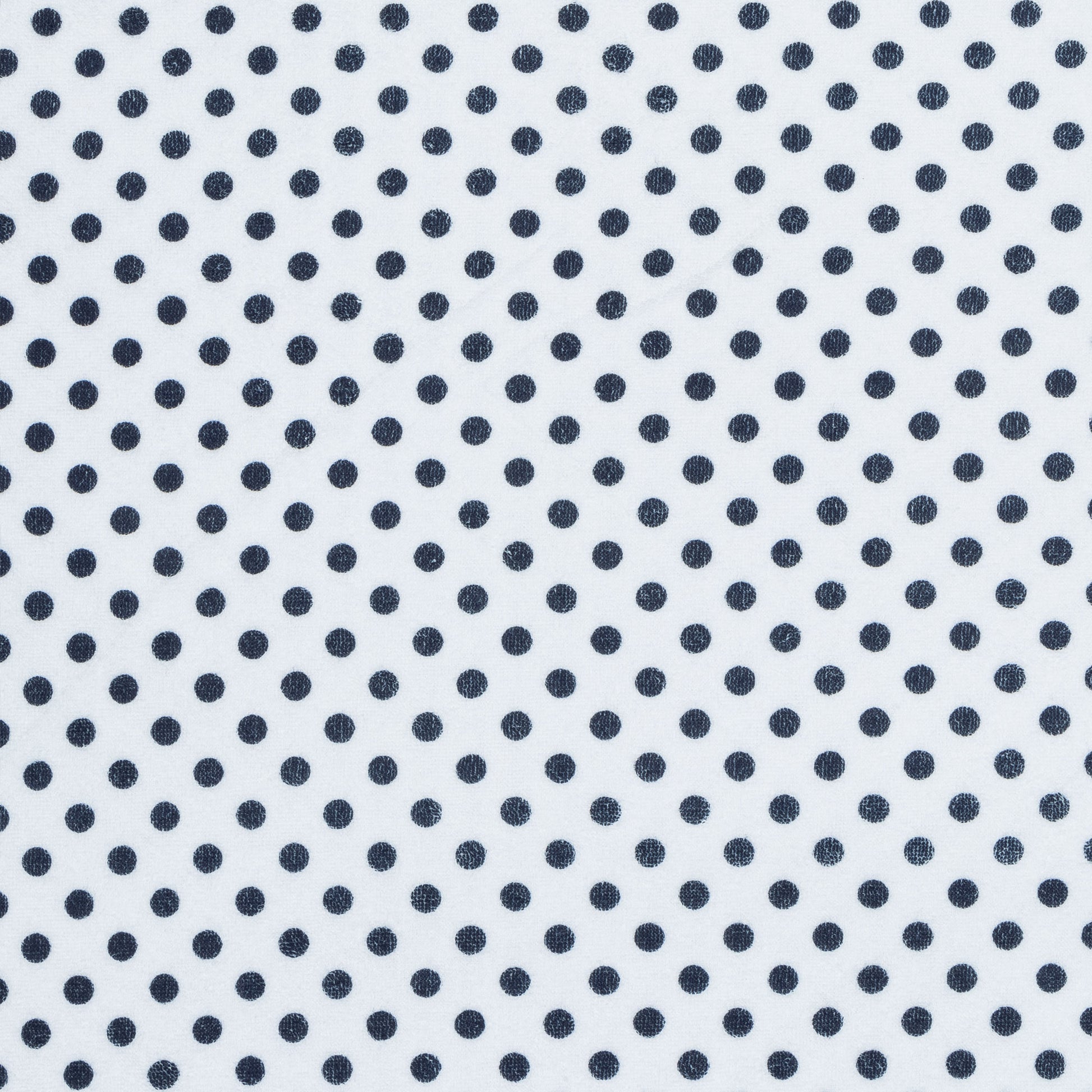 Printed Stretch Towelling Navy Dot - Ragland Fabrics