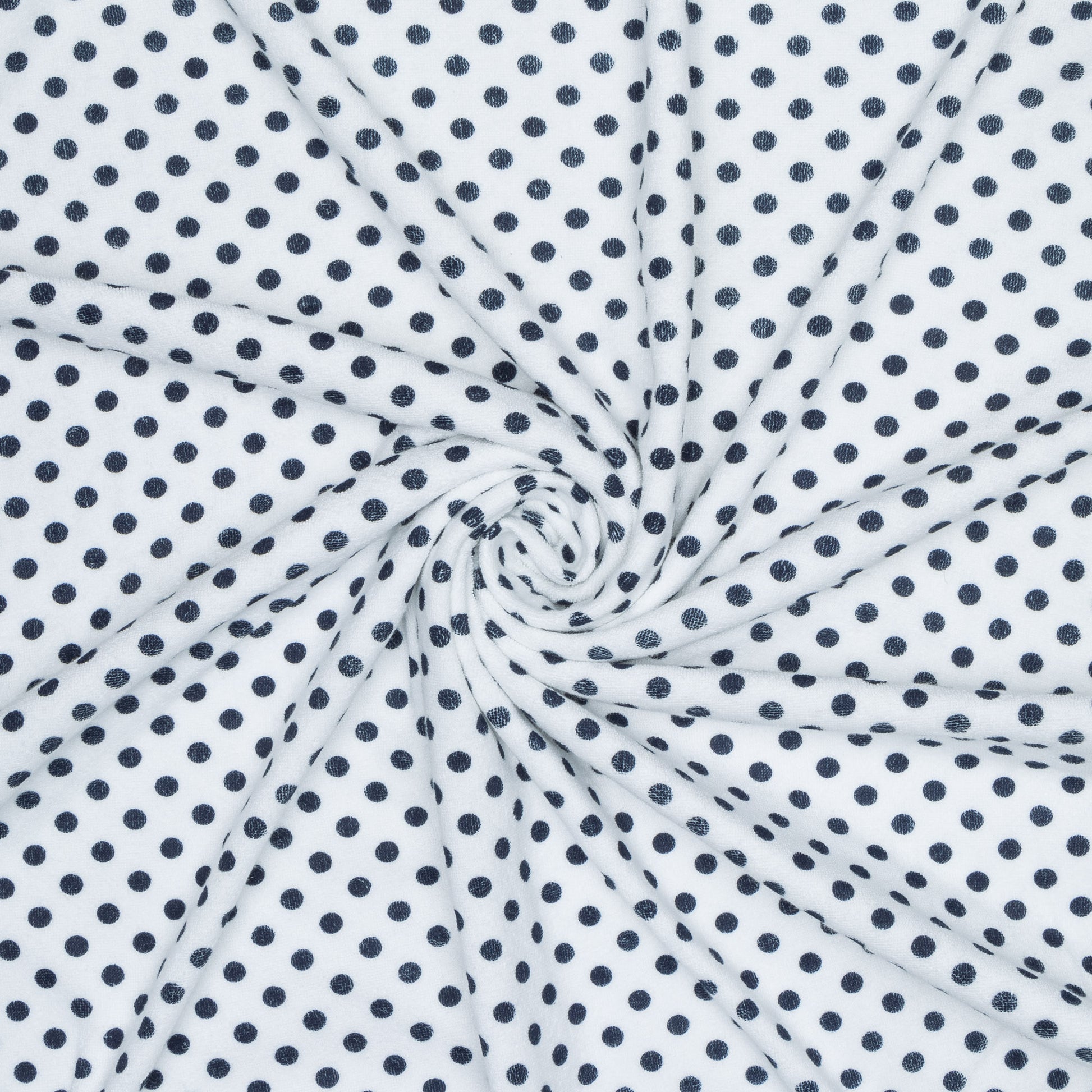 Printed Stretch Towelling Navy Dot - Ragland Fabrics